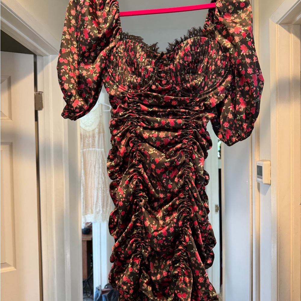 For Love And Lemons Black and Pink Floral Mini Dress
